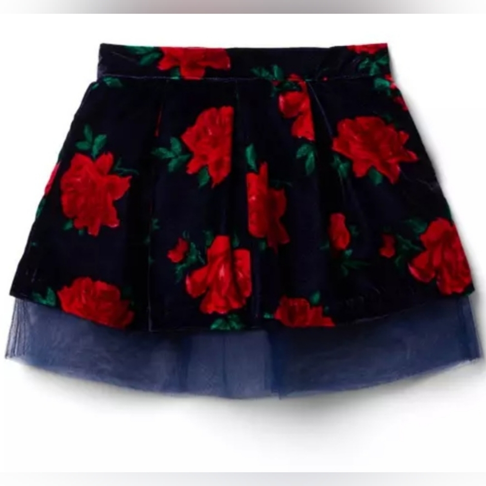 🎄NWT Janie and Jack Rose Velvet Tull Navy Red Floral Design (Size: 2T)